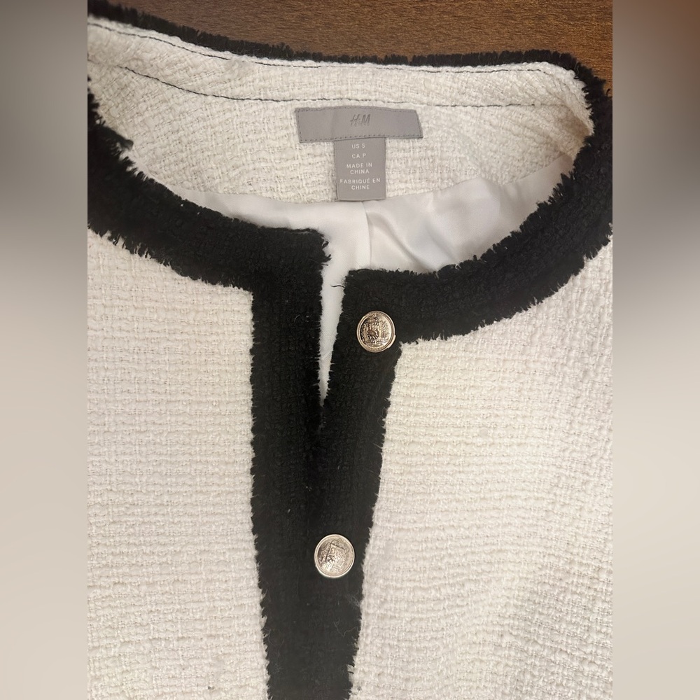 Zara Off White Cream Ivory and Black Women's Tweed Skirt and Blazer Jacket Set - Picture 7 of 16